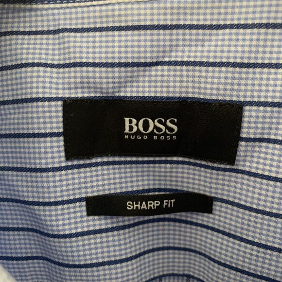 BOSS Hugo Boss Shirt Mens Blue Stripe Sharp Fit Long Sleeve 16.5-34/35 Spread - Picture 2 of 6